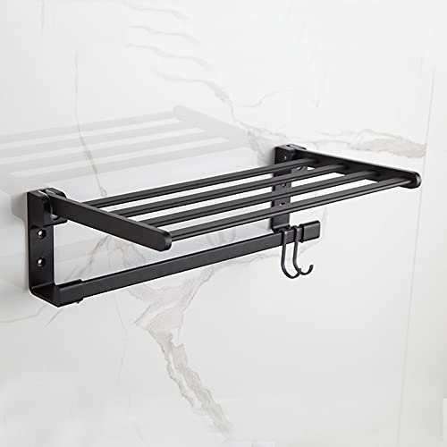 Porte-serviettes mural 60 cm en aluminium noir à deux niveaux avec barre pliable - 3