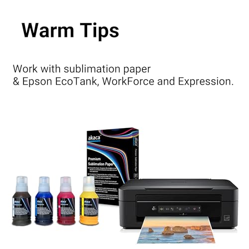 akaca Sublimationstinte (4 x 140ml) Satz von 100 Sublimationsblättern A4 210x297mm 125gsm Kompatibel mit Epson EcoTank Supertank Drucker ET-2720 ET-2760 ET-2800 WF7710 ET-2850