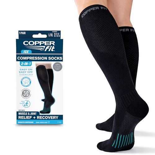 Copper Fit womens Ice Menthol Infused Compression Socks, Black, Large-X-Large US