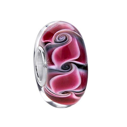 MATERIA Murano Glas Beads Anhänger Lilie Blume 925 Silber rot für Beads Armband #347