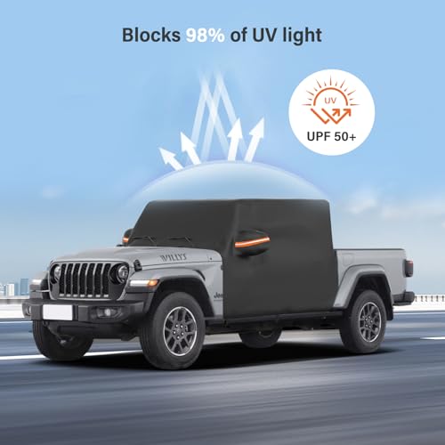 Image of Cab Cover for Jeep Gladiator JT 2020-2025 4 Door, Waterproof Half Cover with 6 Gust Hooks, Protect from Sunshine, UV, Snow, Rain, Wind, Scratch Resistant, Black