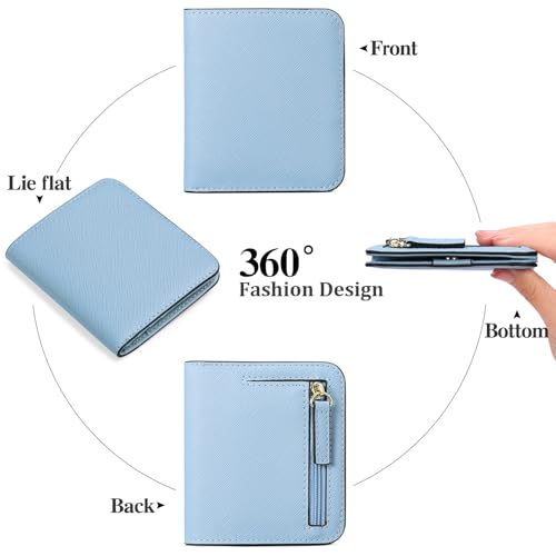 Womens Small Wallet Leather Rfid Block Bifold Slim Wallet Coin Purse Multi Card Holder Organizer With Zipper (A1-Blue, One Size)4