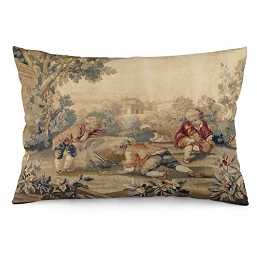 Synthwave Aubusson Antique French Tapestry Print Throw Pillow Covers 12"X20" Decorative Pillows Home Decor Pillowcase Aesthetic Pillow For Bedroom Living Room Dormitory College Sofa Bed Couch #TOP23