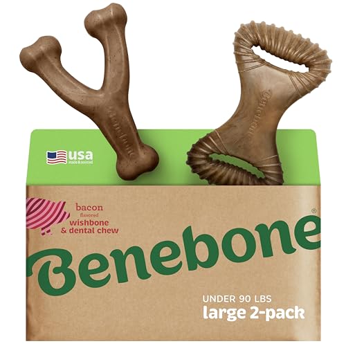 Image of Benebone 2-Pack Wishbone /Dental Durable Dog Chew Toys, Real Bacon, Made in USA, Large