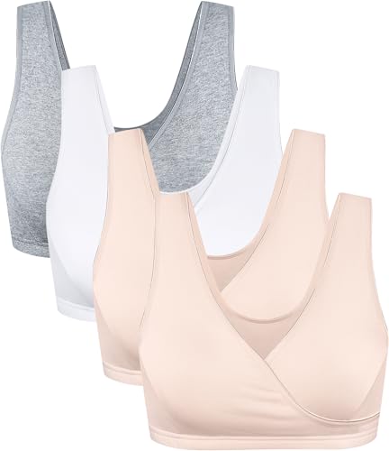 Image of CAKYE 4 Pack Nursing Bras for Breastfeeding Maternity Cotton Sleep Bralette