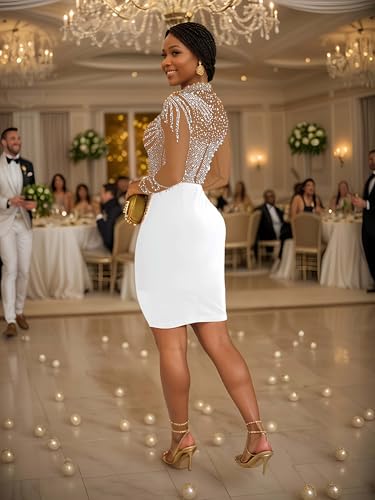 Image of Figdaw Sparkling Rhinestone Bodycon Dress for Women Special Occasions,Night Out