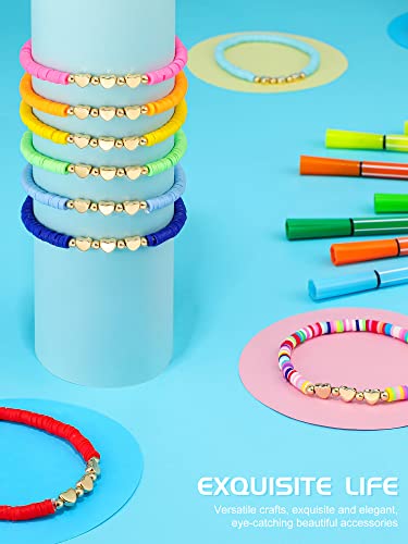 Sureio 24 Pcs Colorful Friendship Heart Bracelets Surfer Stretch Beaded Kids Bracelet for Girls Women School Gifts Tween Girl Party Favors4