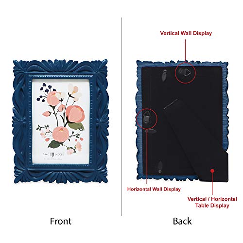 Isaac Jacobs 4X6 Navy Wave Textured Hand-Crafted Resin Picture Frame With Easel & Hook For Tabletop & Wall Display, Decorative Swirl Design Home Décor, Photo Gallery, Art, More (4X6, Navy) #TOP1