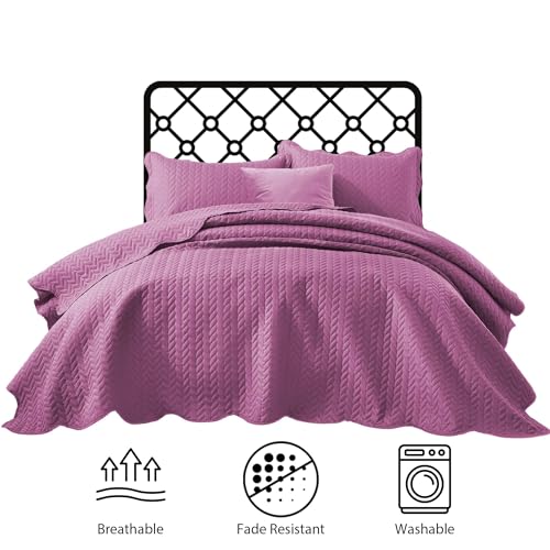 IR Imperial Rooms Queen Quilt Bedding Set Size (90" x 96") + 2 Pillow Shams (20" x 26"+ 2") - 3 Pcs All Season Lightweight Reversible Microfiber Coverlet Embossed Quilt Bedspread (Purple)