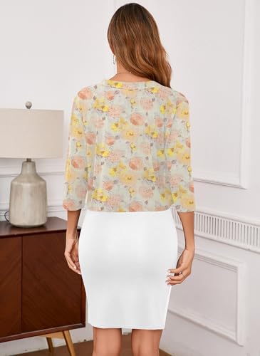 Image of Iandroiy Women's 3 /4 Sleeve Shrugs Lightweight Open Front Cropped Cardigan for Women (2X-Large, FP Pastel Floral)