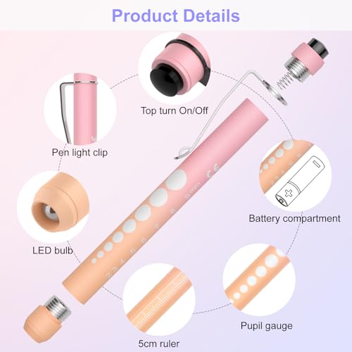 Image of RISEMART 2 Pack Pen Lights for Nurses, Reusable Medical Light with Pupil Gauge and Ruler, White Light LED Penlight for Student Doctors