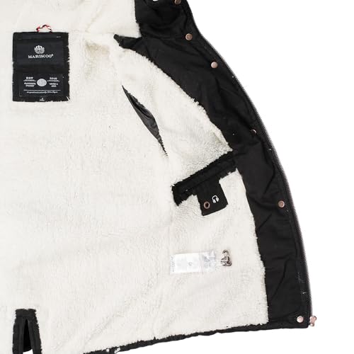 MARIKOO Damen Winter Jacke Parka Winterjacke Teddyfell gefüttert B376 [B376-Manolya-Schwarz-Gr.S]