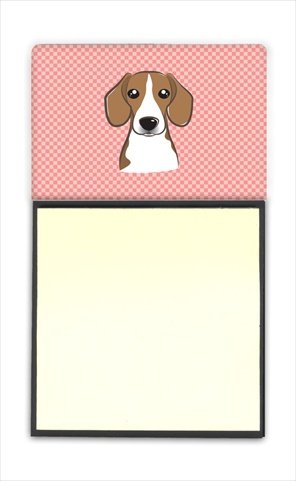 Checkerboard Pink Beagle Refiillable Sticky Note Holder Or Postit Note Dispenser44; 3 x 3 in.