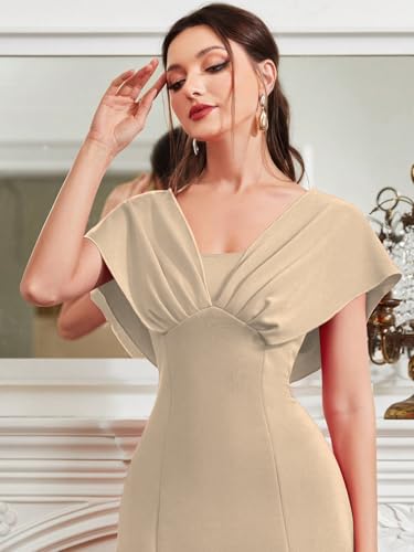 Image of Shasmi Women's & Girl's Solid A-Line Maxi Dress | V-Neck Pleated Bodice | Cap Batwing Sleeves | Fit & Flare Evening Gown (Dress 274)