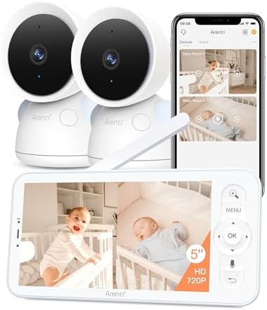ARENTI Baby Monitor with 2 Cameras, 2K/3MP WiFi 6 Camera and Audio, 5-inch Wireless Screen, Smartphone App, Super Night Vision, Crying Detection, Auto Tracking, Temp&Humidity Sensor (D3 Set) ARENTI Baby Monitor with 2 Cameras, 2K/3MP WiFi 6 Camera and Audio, 5-inch Wireless Screen, Smartphone App, Super Night Vision, Crying Detection, Auto Tracking, Temp&Humidity Sensor (D3 Set)