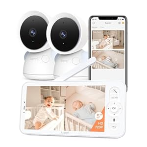 ARENTI Baby Monitor with 2 Cameras, 2K/3MP WiFi 6 Camera and Audio, 5-inch Wireless Screen, Smartphone App, Super Night Vision, Crying Detection, Auto Tracking, Temp&Humidity Sensor (D3 Set)