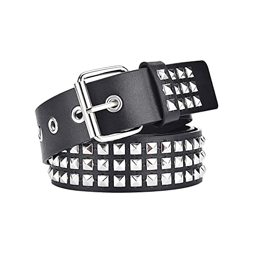 Studded Metal Punk Rock Rivet Emo Pyramid Stud Belt - Threads Goth for Women Men Jeans Skirt (Classic Black)