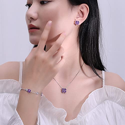 Image of JIANGXIN Lucky Four leaf clover 925 Sterling Silver Birthstone Chain Link Bracelet for Women Gemstone Jewelry Shamrock Birthday Gift 16+4cm