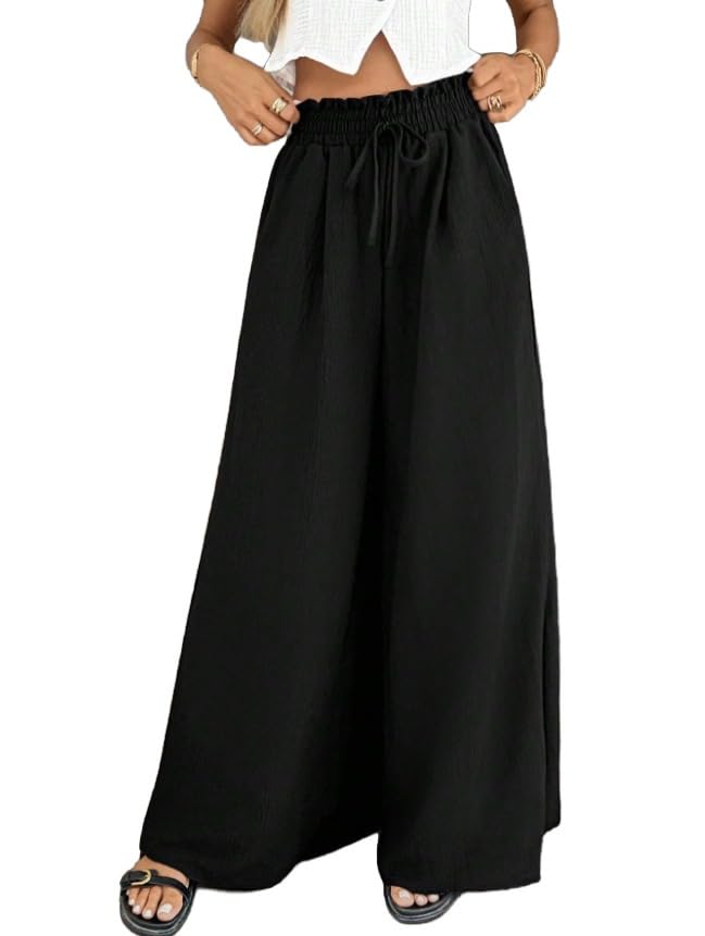 Womens Pants Wide Leg Pants Trendy Flowy Elastic Waist Casual Teacher Outfits Lounge Ladies