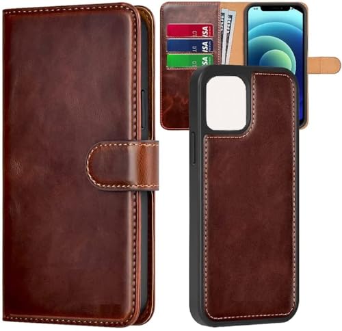 Image of WHITBULL Flip Case Detachable Leather Wallet Cover Removable 2 in 1 Smart Case Compatible with iPhone 16 Plus /iPhone 16 Max (Brown)