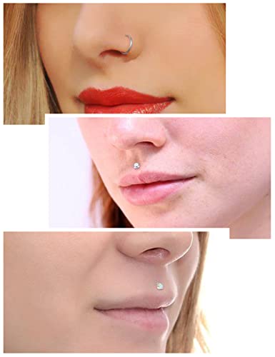 Ocptiy 16G Cartilage Tragus Helix Rook Daith Conch Earrings Studs Hoop Piercing Jewelry 16 Gauge Stainless Surgical Steel Silver Labret Monroe Medusa Lip Rings Stud Piercing Jewelry Diamond Women Men #TOP3