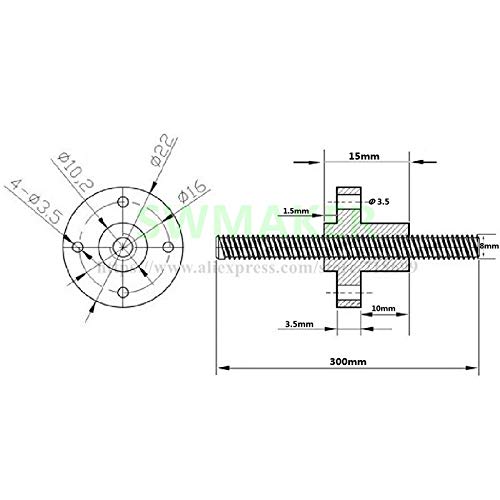 Lysee 3D Printer Parts & Accessories - 2pcs TR8 Lead Screw Dia 8MM Thread 8mm Length 300mm with TR88 White POM nut 3D priinter Parts - (Size: TR8X8)