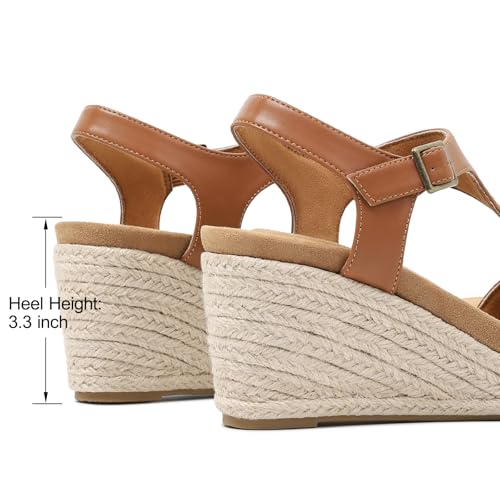 Goldnut Brown Espadrilles Wedges Sandals for Women Dressy, Platform Sandals Espadrille Ankle Strap Cut Out Wedges High Heels Casual Summer Comfortable Size 10 by Goldnut - Used condition - Image 5