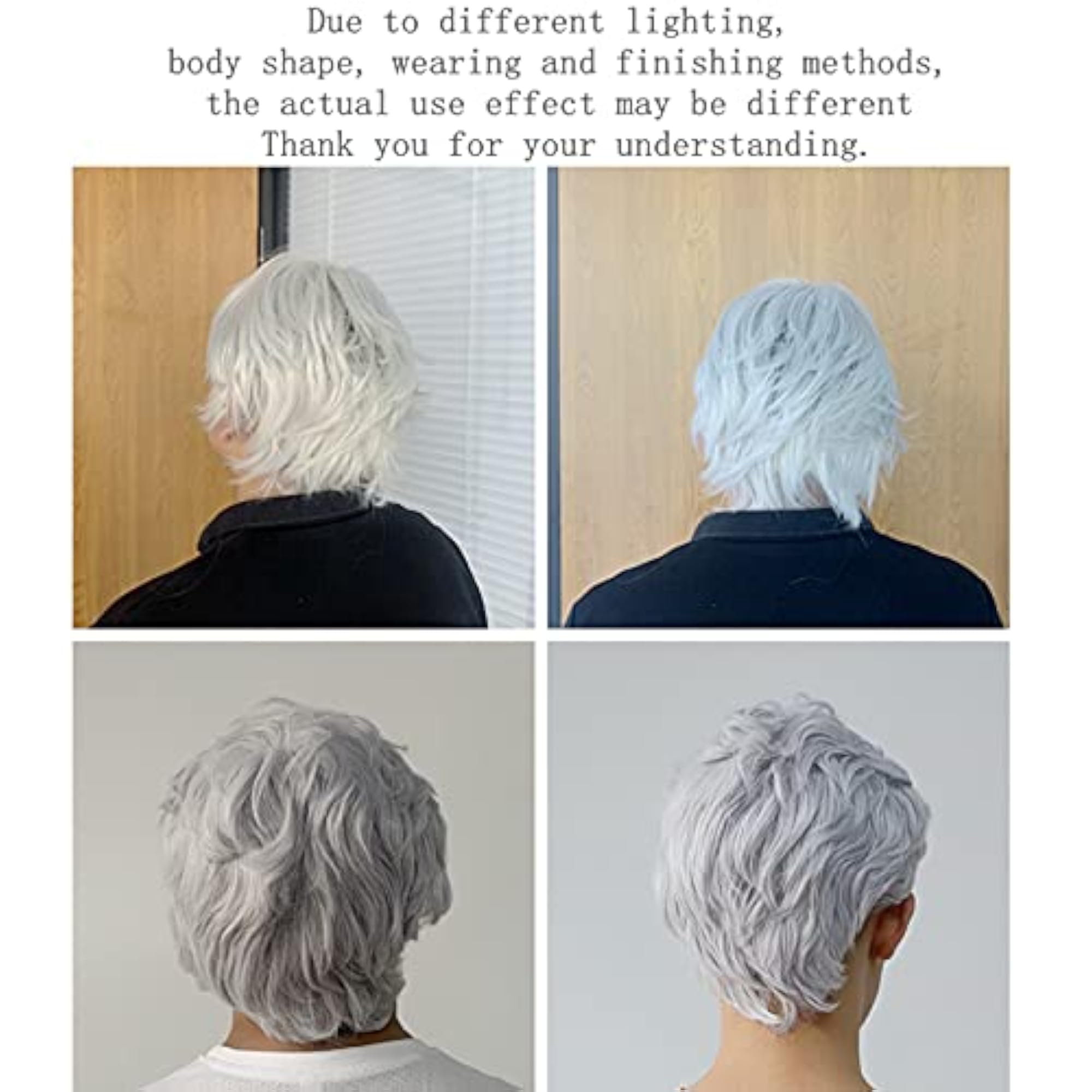 Fluffy Realistic Short Hair Wig for Men, Gray