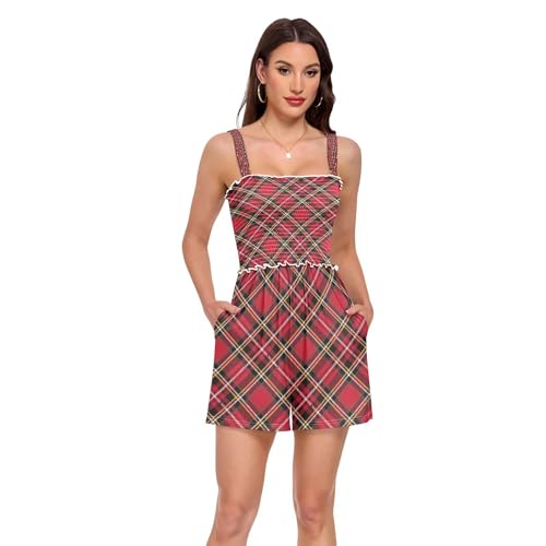 Barboteuse pour femme style écossais à carreaux et coupe courte estivale