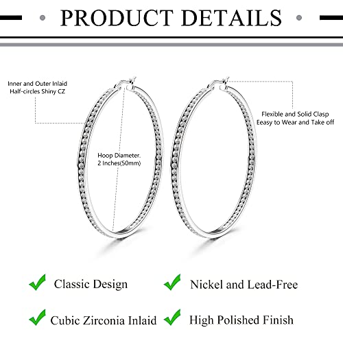 ORAZIO Stainless Steel Women Hoop Earrings Cute Huggie Earrings Cubic Zirconia Inlaid 50MM2