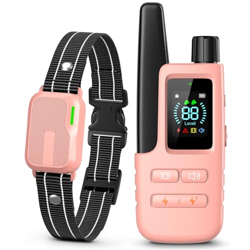 Dog Shock Collar - 4500FT Dog Training Collar with Remote IPX8 Waterproof Electric Dog Collar with 4 Training Modes Rechargeable eCollar for Small Medium Large Dogs 10-120lbs(Pink)