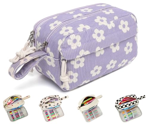 Image of Bluboon Big Capacity Pencil Case Pencil Pouch Pen Case School Supplies Cute Pencil Box Pencil Bag for Teen Girls Boys Women Man (Beige Flower Purple)