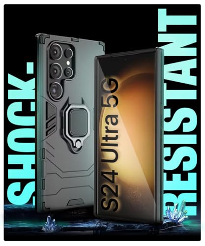 Image of WOW IMAGINE Shock Proof Back Case Mobile Cover for Samsung Galaxy S24 Ultra 5G | Back Cover Case (Tough Armor | Hybrid PC + TPU | Ring Holder & in-Built Kickstand | Black)