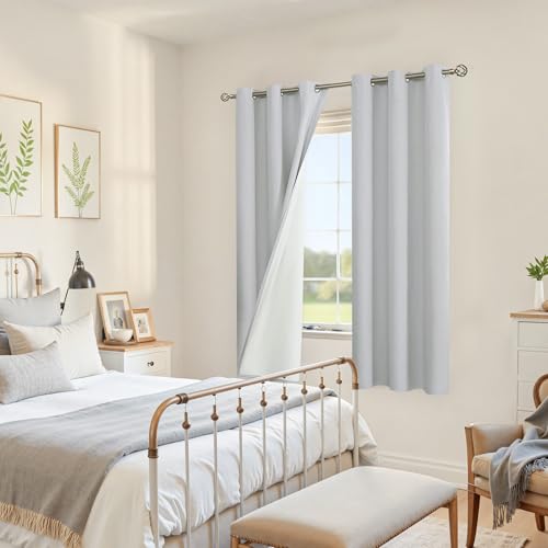 Image of YoungsTex Light Grey Linen 100% Blackout Curtains 72 Inch Length for Bedroom, Thermal Insulated Full Room Darkening Drapes with Grommet for Living Room, 2 Panels, 42 X 72 Inch