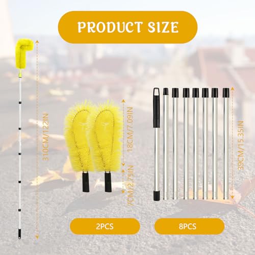 Telescopic Gutter Cleaning Tool, 122 Inch/10FT Cleaner with Hard & Soft Bristle Brush Head, Detachable Brush - Image 2