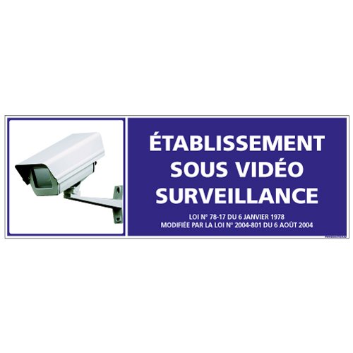 Adhésif - Etablissement Sous Vidéo Surveillance - Dimensions 210 x 75 mm - Protection Anti-UV