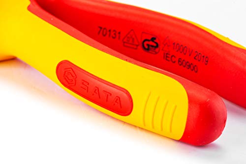 SATA 8-Inch VDE Insulated Long Needle-Nose Side Cutting Pliers with Chrome Vanadium Steel Body and Dual Material Anti-Slip Handles - ST70132ST