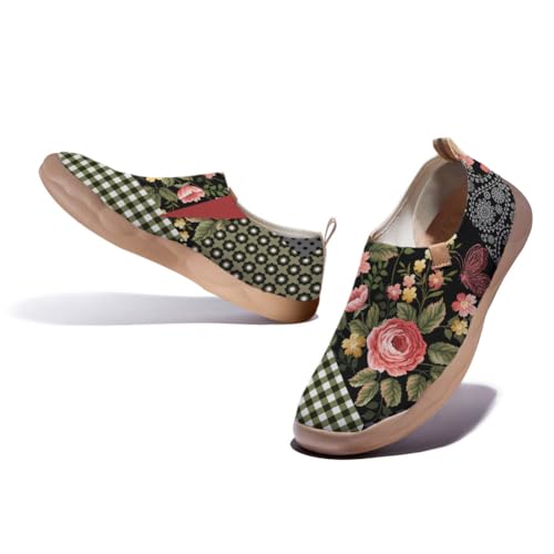 Women's Floral Slip-on Shoes, Colorful, Comfortable and Lightweight, Artistic Travel Sneakers, Casual Floral Fashion Daily Loafers3