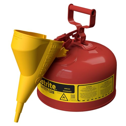 Justrite Type I Gasoline Safety Can, Red Galvanized Steel, Made in the USA