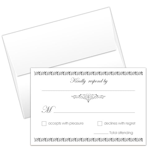 50 RSVP Wedding Return 4 x 6 Cards and Envelopes - Blank Reply Response Card Wedding Rehearsal Dinner Baby Shower Bridal Birthday Engagement Bachelorette Party - Thick Durable Archival Safe
