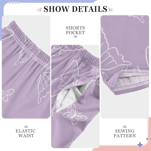 Purple Butterfly Boys Pants Boys Athletic Pants Long Pant for Boywith Pockets Wide-Leg Size 6-14Y4