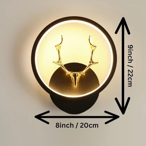 Image of Modern Round LED Wall Light with Golden Deer Horn, Multi-Color LED (Cool White, Warm White, Natural White), Plastic Body, Pack of 1