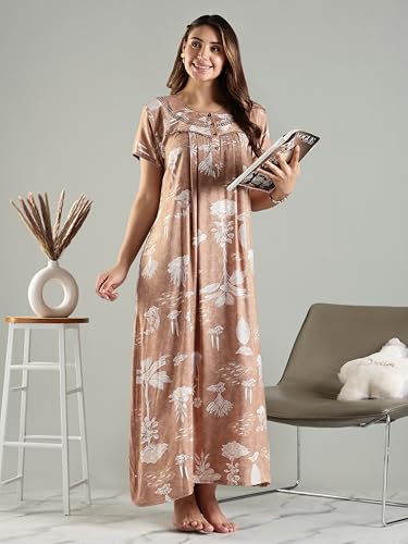 Image of 9shines Label Premium Alpine Maxi Designer Nighty | Floral Print Maxi for Women | Night wear for Women | | Full Length Night Gown for Women | Night Dress for Women Stylish (2467)