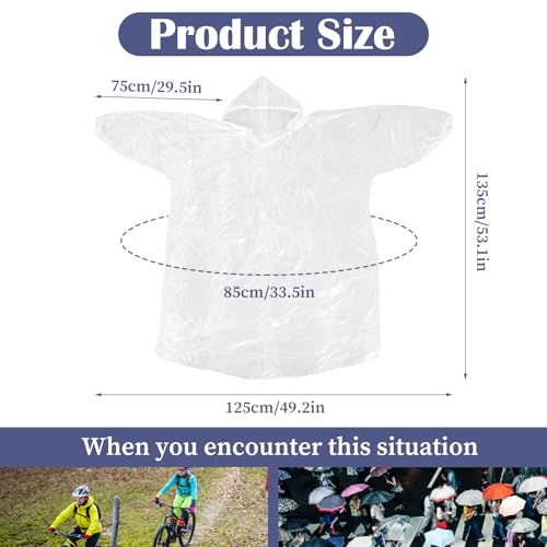 40Pcs Disposable Rain Ponchos for Adults, Ponchos Family Pack Emergency Disposable Rain Poncho Bulk, Clear Disposabl Raincoat with Hood for Traveling Camping Hiking (53In Long)2