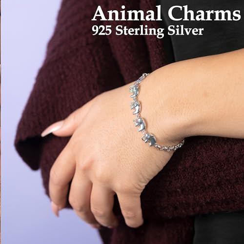 SHOP LC DELIVERING JOY Elephant Charm Bracelet in 925 Sterling Silver Bracelets for Women Trendy - Adjustable Link Cute Animal Jewelry Birthday Gifts for Her - Size 7.25 Inches2
