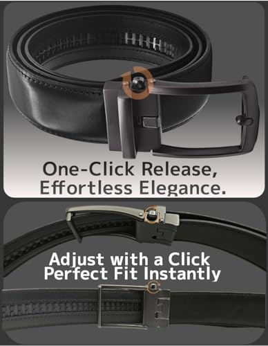 Men’s Leather Ratchet Belt Holeless Adjustable Slide Buckle Dress Casual Belt for Office & Travel3