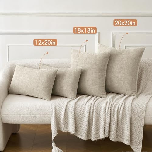 Image of MIULEE Pack of 2 Couch Throw Pillow Covers 20x20 Inch Soft Light Taupe Chenille Pillow Covers for Sofa Living Room Solid Dyed Pillow Cases