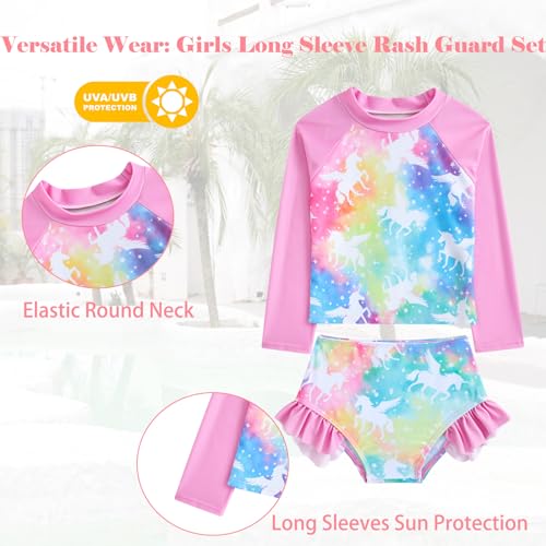 Image of Funnycokid Girls Swimsuit 3 Pieces Long Sleeve Rash Guard Set Tankini Bathing Suits Summer Kids Swimwear 3-10 Years