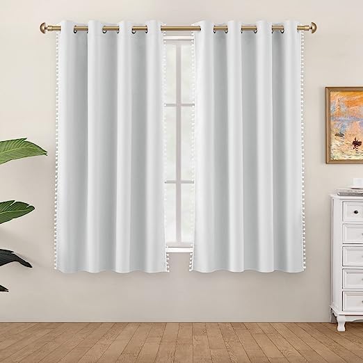 Image of Amazon Brand - Umi Velvet Eyelet Door Curtains with pom pom Lace for Living Room Bedroom Kitchen 1 pc Pack in White Color (Windows - 4 feet x 5 feet)