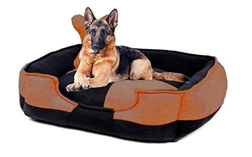 Image of Petslover Ultra Soft Fleece Fabric Polyester Filled Sofa Reversible Dog /Cat Beds, Red & Black (Medium, Brown)